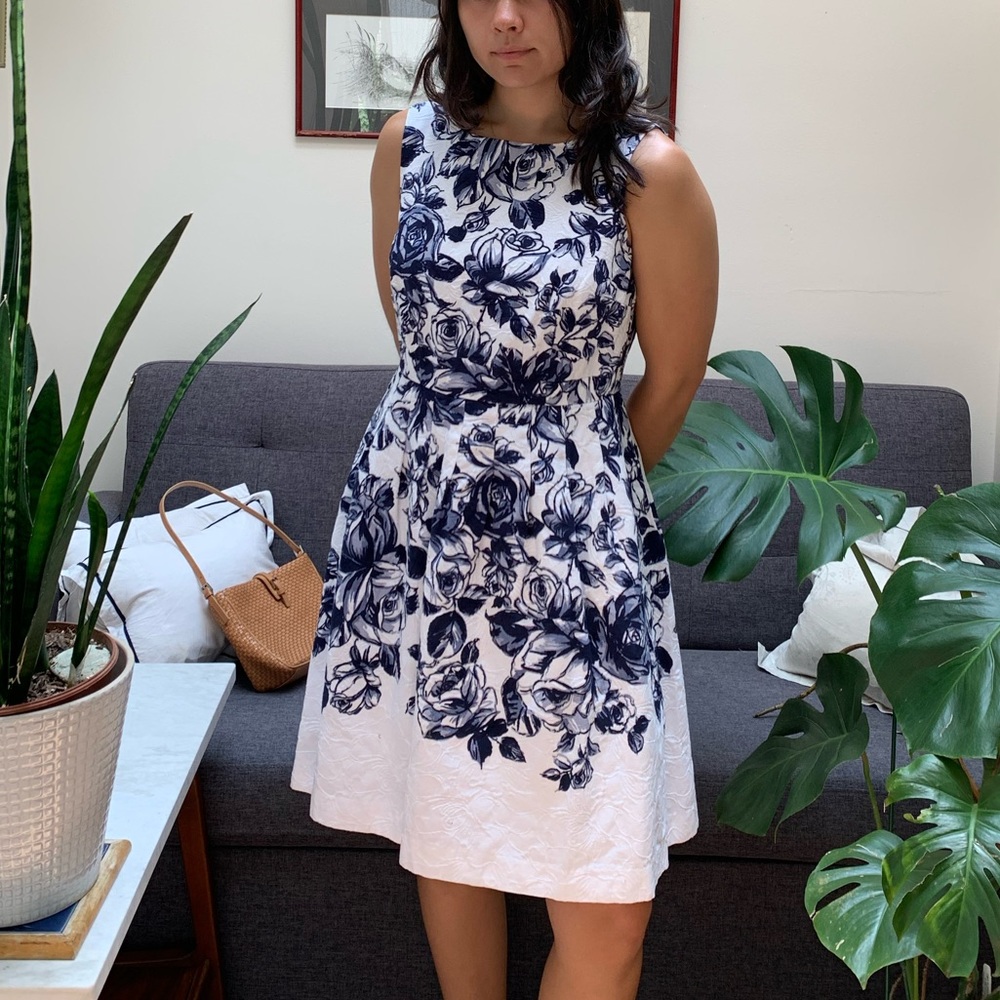Navy and white floral Talbots dress